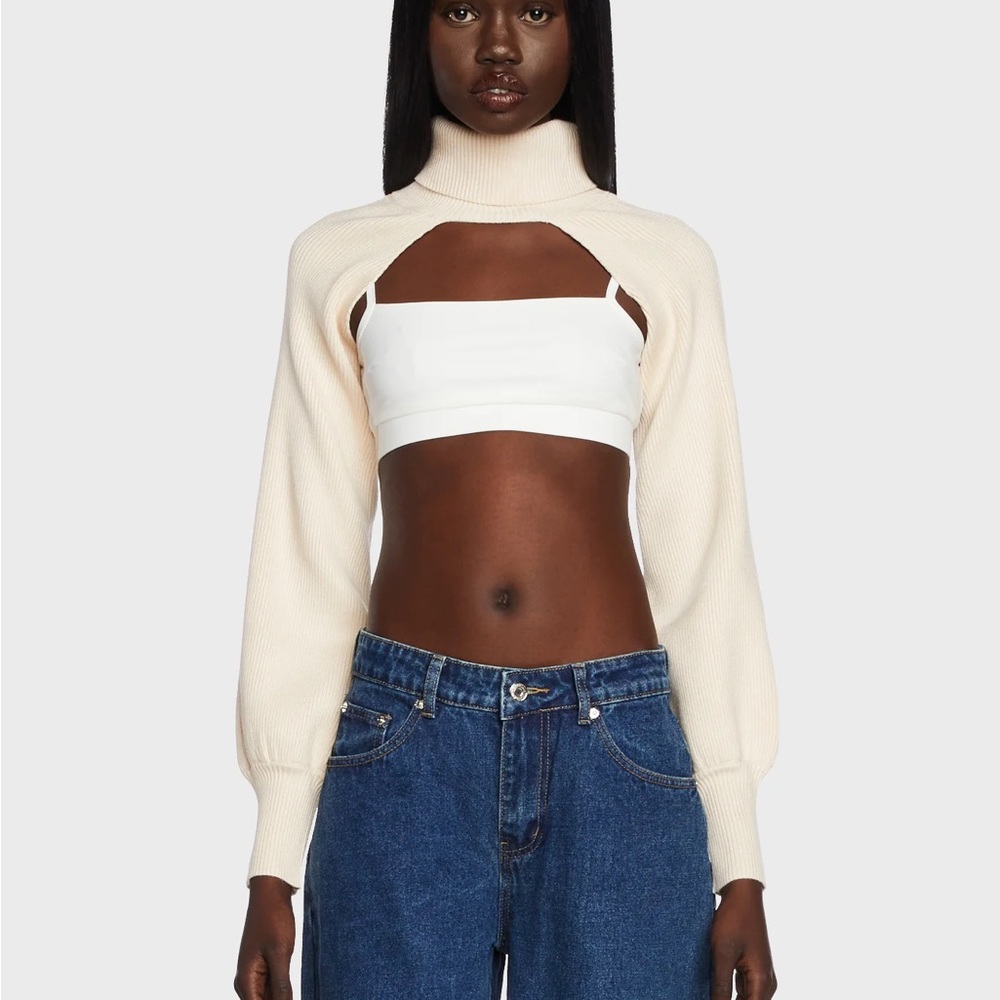 Edikted Cream Turtleneck Sweater Shrug